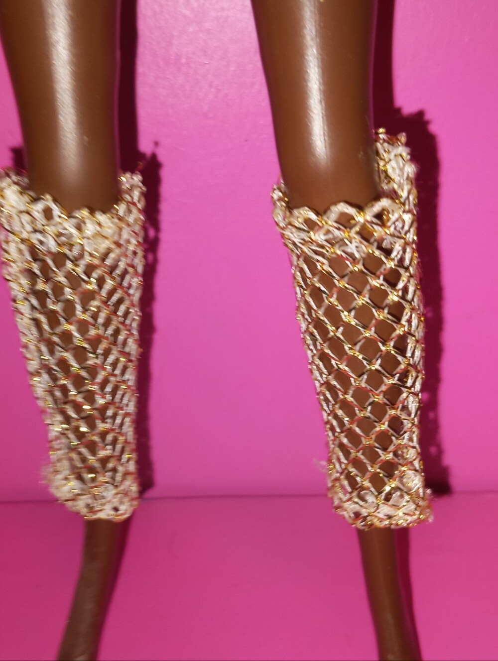 Barbie doll size Gold fishnet leg warmers